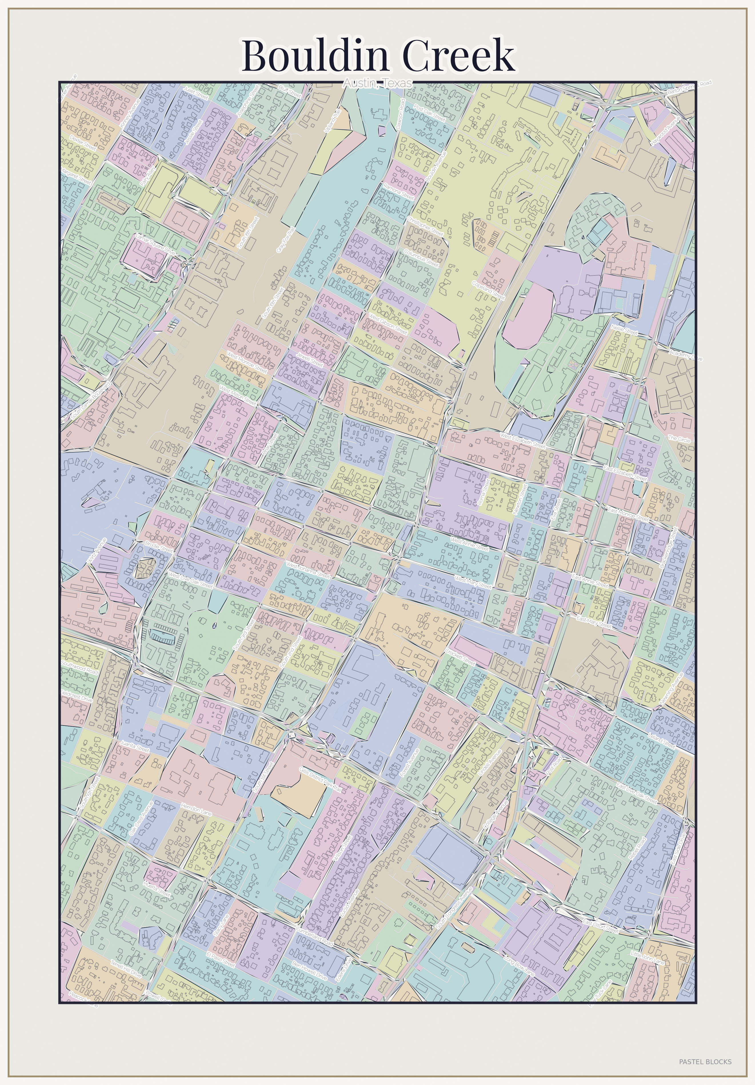 Bouldin Creek Pastel map