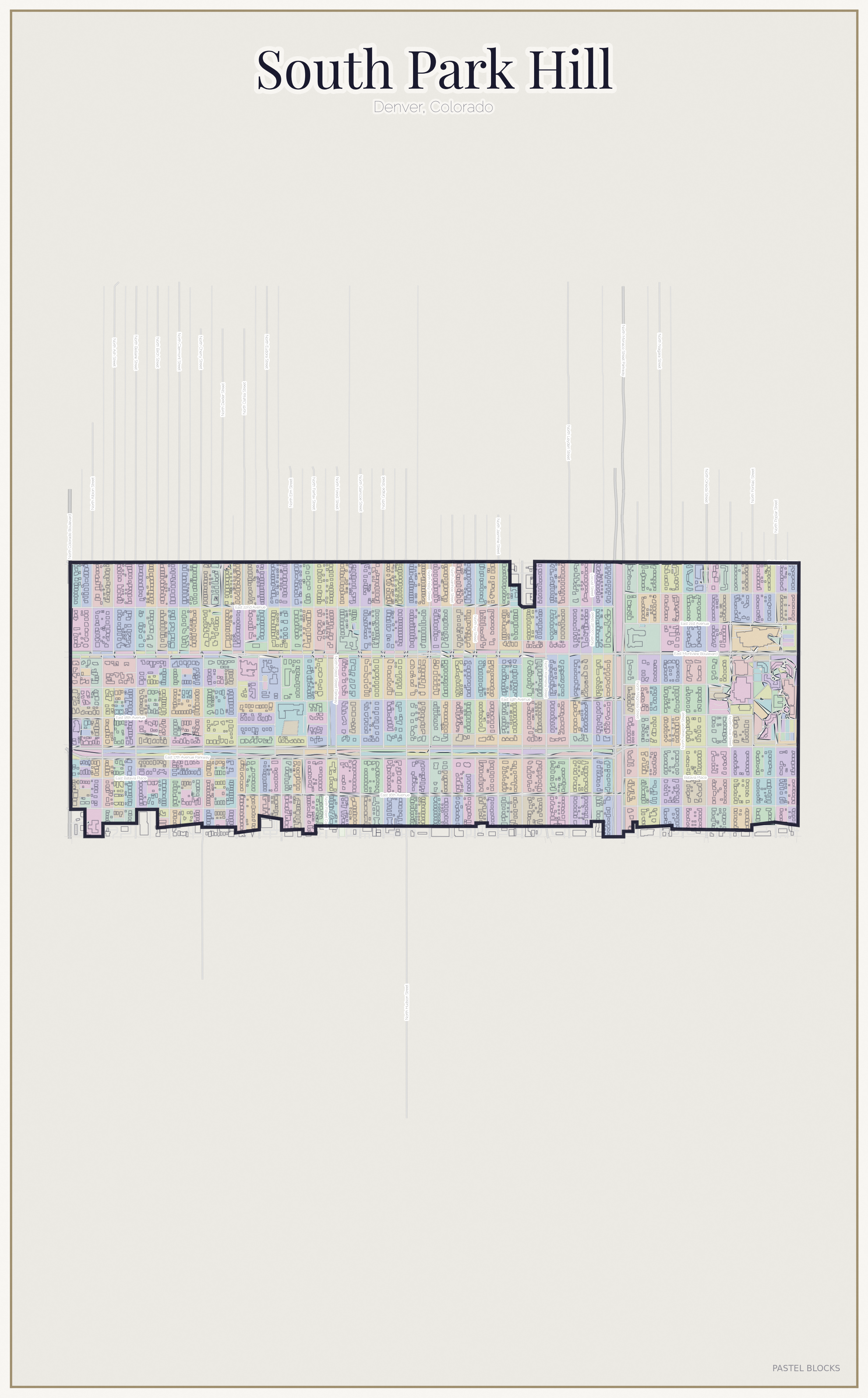 South Park Hill Pastel map