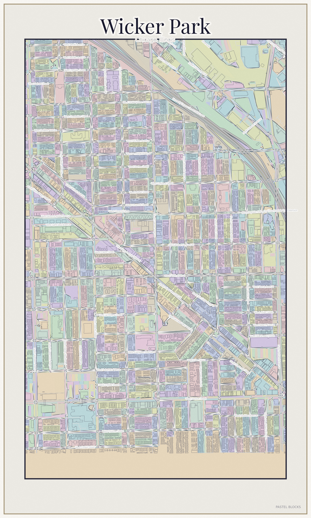 Wicker Park Pastel map