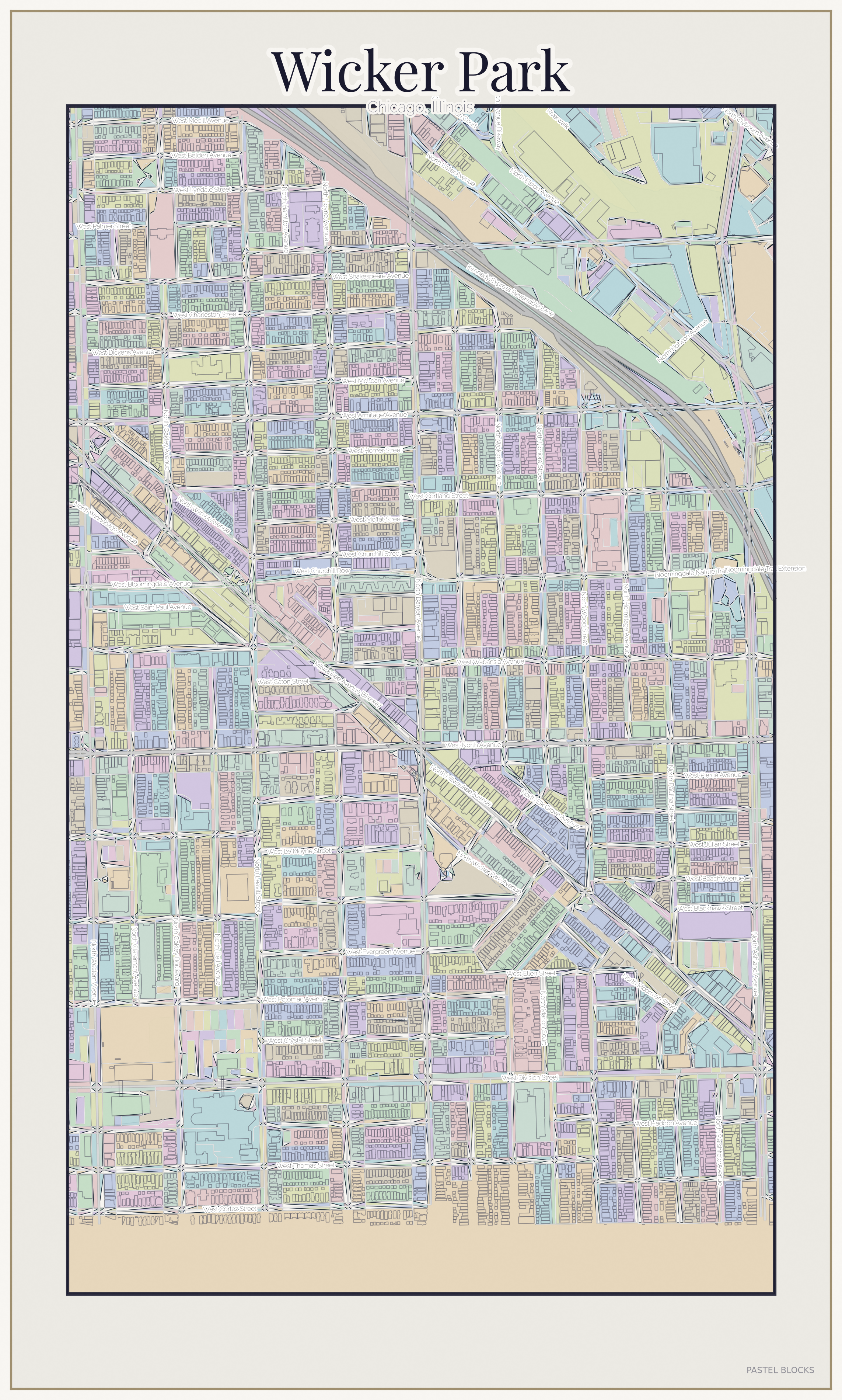 Wicker Park Pastel map