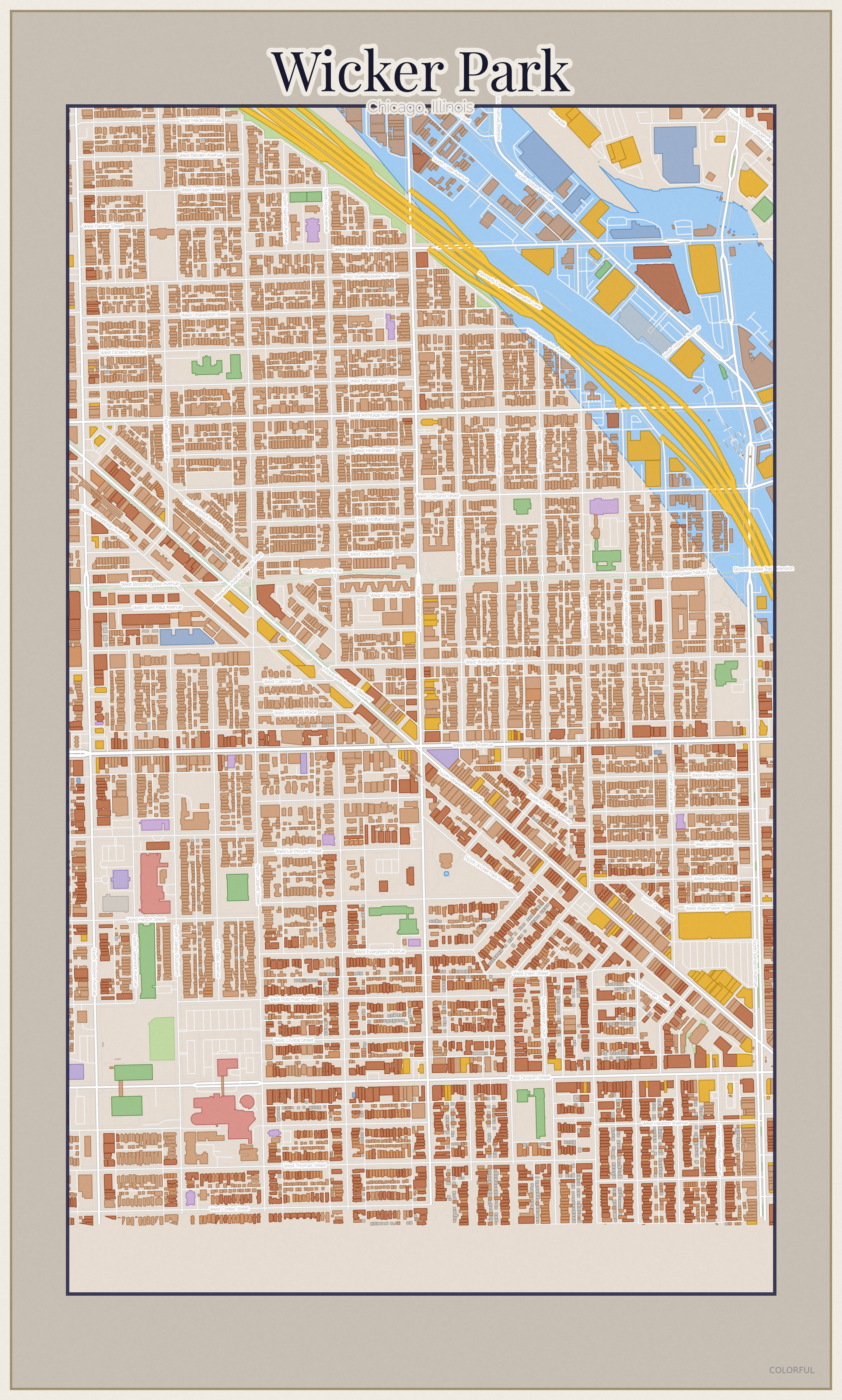 Wicker Park Colorful map