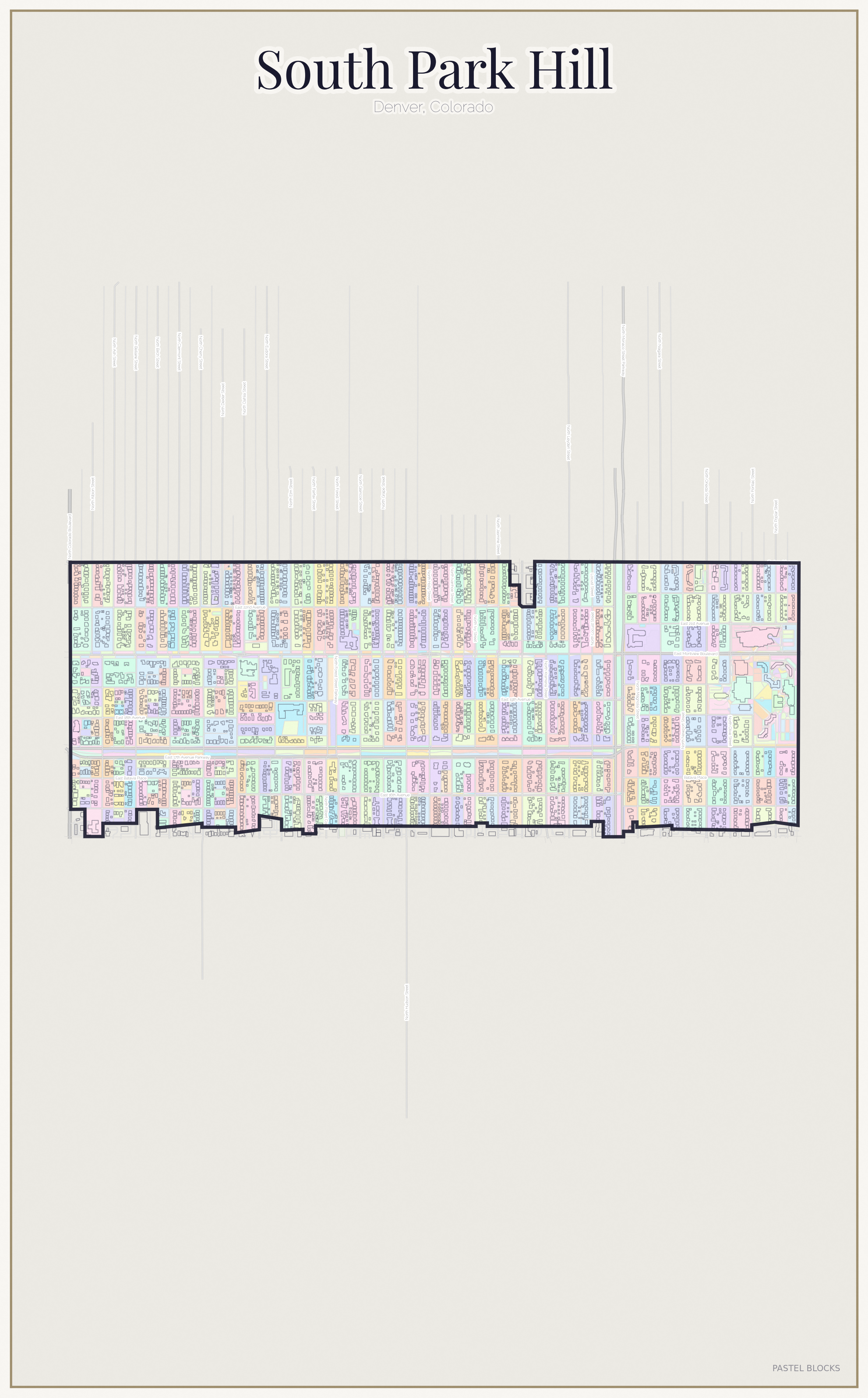 South Park Hill Pastel map