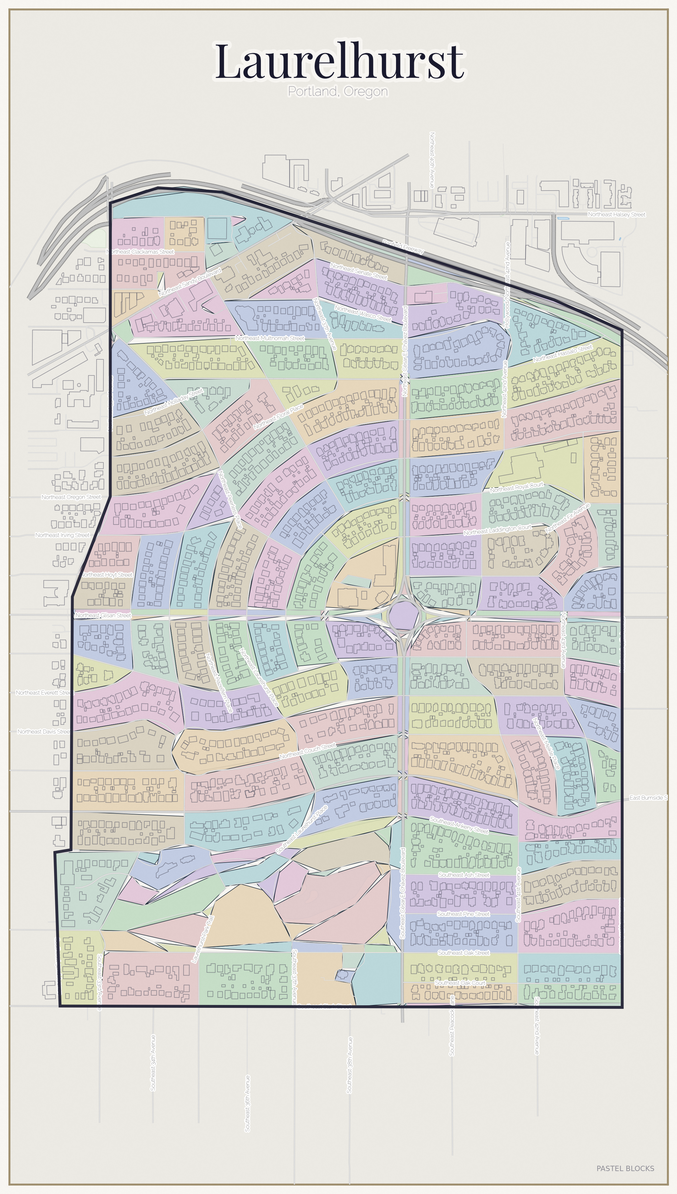 Laurelhurst Pastel map