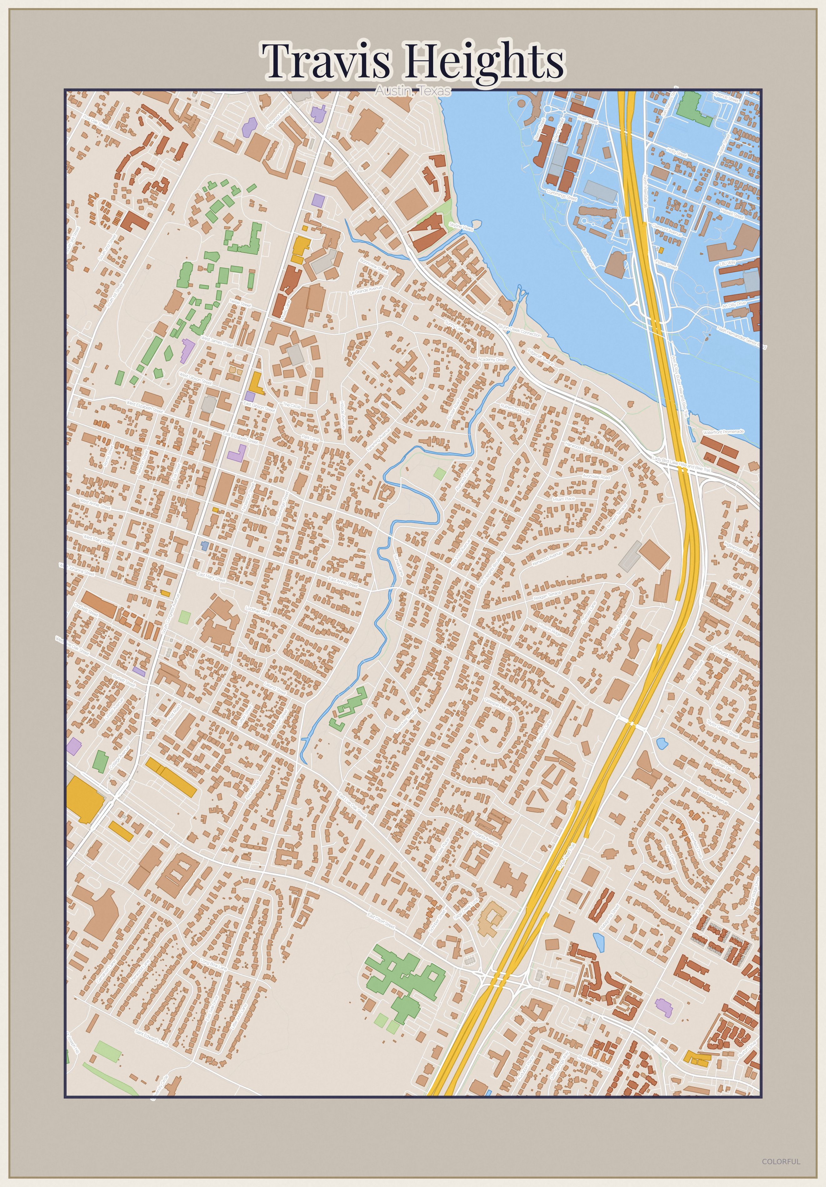 Travis Heights Colorful map